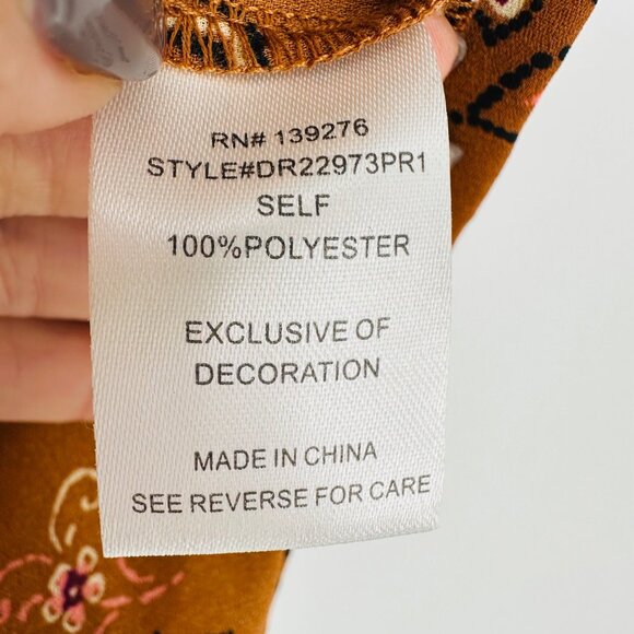 DR2 Copper Brown Floral Ruffle Sleeve Blouse Size M Semi-Sheer - Picture 7 of 8